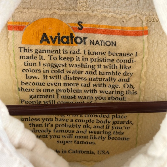 Aviator Nation NINJA PULLOVER HOODIE - VINTAGE WHITE size small - Picture 8 of 8